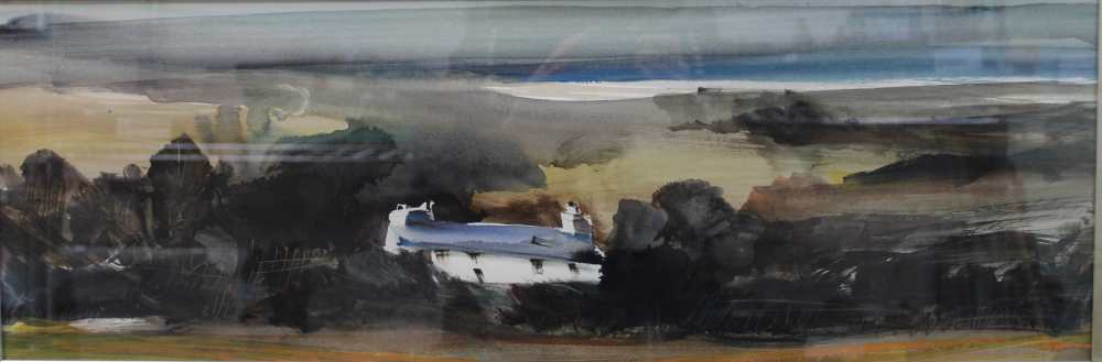 Sue Howells RBSA, SWA (1948-) "Pembroke Autumn" watercolour painting, 23cm x 68cm, framed, mounted a - Image 2 of 2