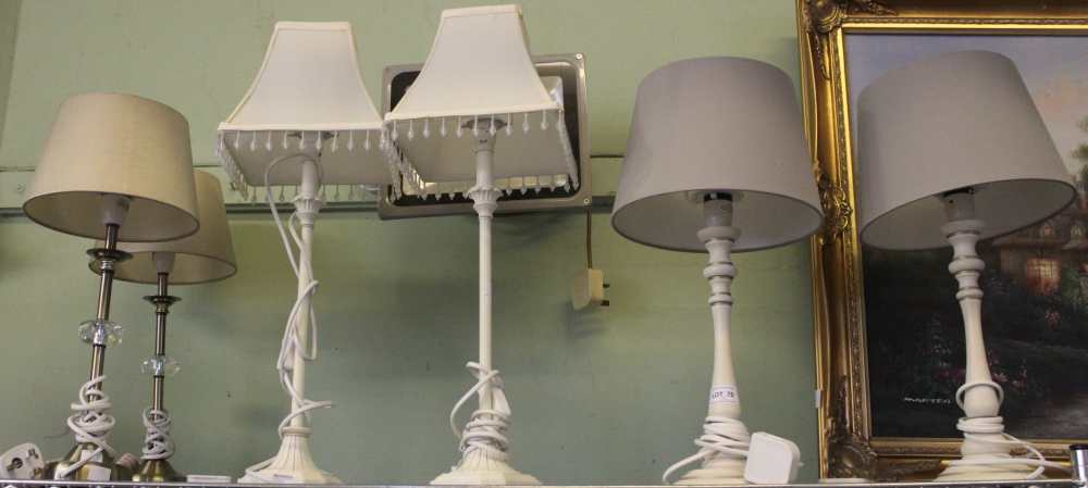 3 pairs of cream and brass table lamps & 3 shades