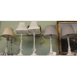 3 pairs of cream and brass table lamps & 3 shades