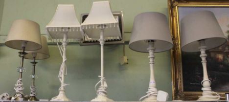 3 pairs of cream and brass table lamps & 3 shades
