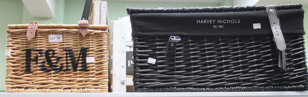 A Harvey Nichols wicker picnic basket with a smaller F&M example (2)