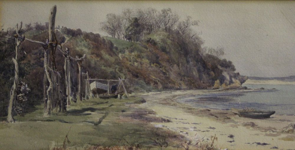A 20th century watercolour painting "Beach scene" 15cm x 33cm, framed, mounted and glazed - Image 2 of 3