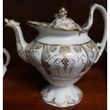 A 19th century china teapot, gilt and grey decoration