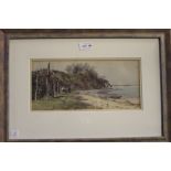 A 20th century watercolour painting "Beach scene" 15cm x 33cm, framed, mounted and glazed