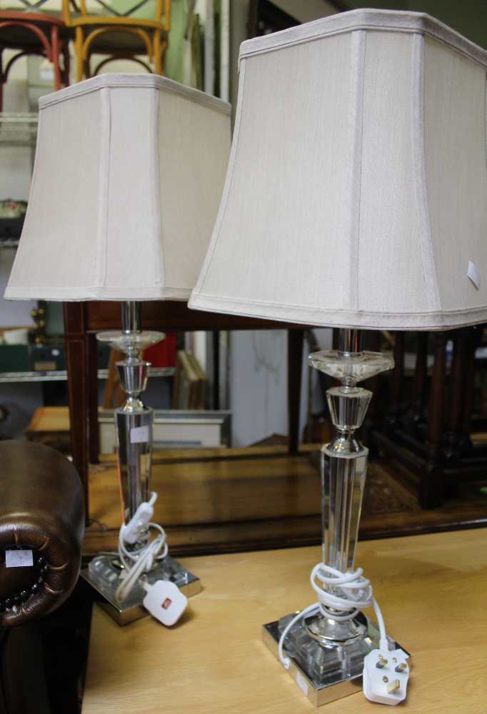 A pair of substantial modern glass stemmed table lamps