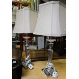 A pair of substantial modern glass stemmed table lamps
