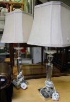 A pair of substantial modern glass stemmed table lamps