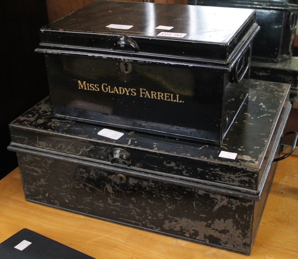 Two vintage black metal named document boxes - Image 2 of 2