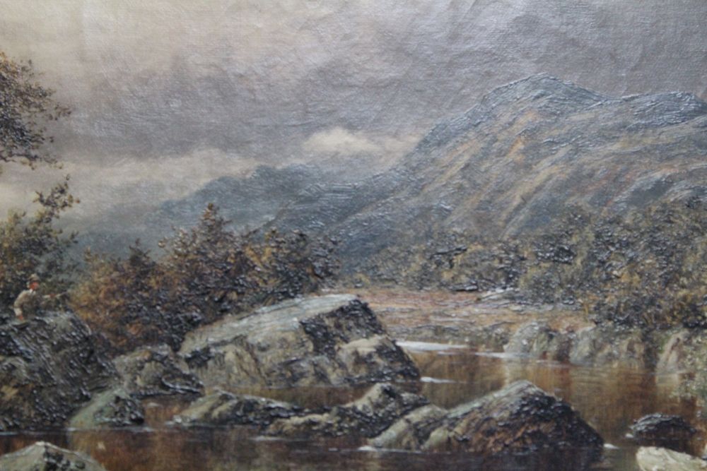 William Manners RA, RBA (1860-1930) "Upper reaches of ***** Brook" fly fisherman in a mountain scape - Image 2 of 4