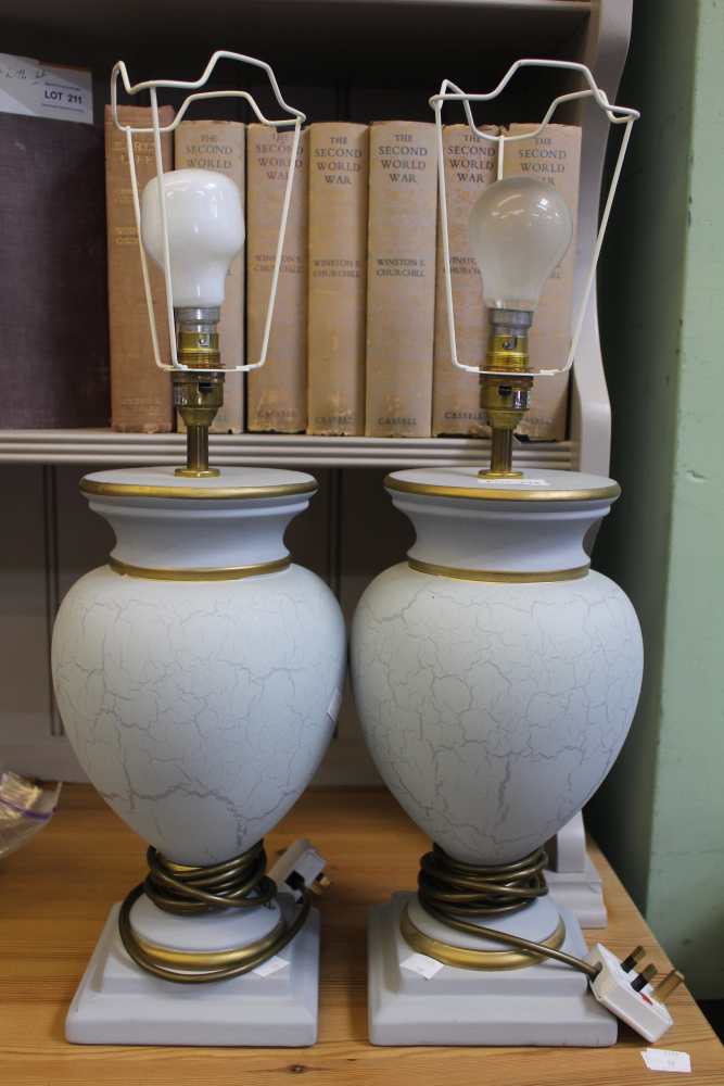 A pair of modern ceramic duck egg blue & gilt table lamp bases
