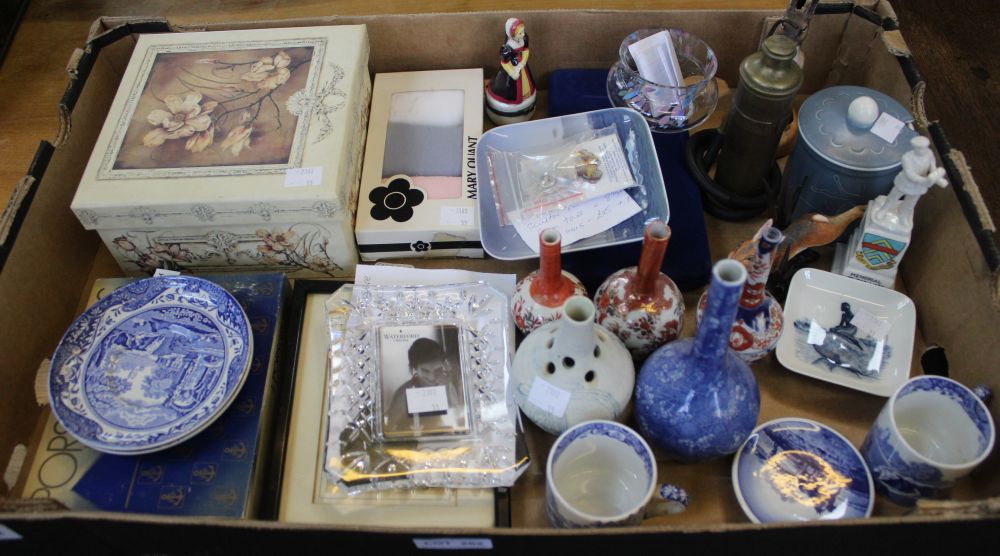 A box containing a good selection of collectible items including a Poole pot, Royal Copenhagen etc