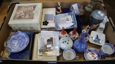 A box containing a good selection of collectible items including a Poole pot, Royal Copenhagen etc