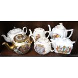 A collection of six ceramic Royalty related teapots, includes one for the Sixty years reign of Queen