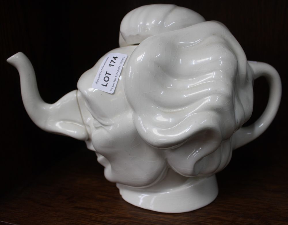 A "Luck and Flaw" ceramic Margaret Thatcher teapot, Luck and Flaw are the creators of "Spitting Imag