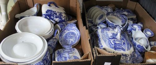 Two boxes of blue and white Spode dinner and tea wares