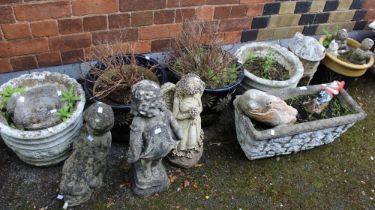 A quantity of garden planters, ornaments & a Gnome