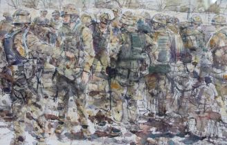 Don Glynn "After the battle...The Queens Dragoon Guards" watercolour painting, signed, 27cm x 42cm,