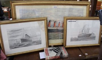 After S W Fisher, "The Lusitania at Liverpool" limited edition colour print, 507 of 850, signed by t
