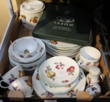 A tray box containing a selection of tea & tableware's, place mats, etc