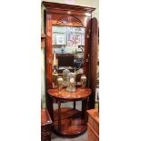 A modern hard wood hall stand with bevel edged mirror and Demilune base approx. 7ft high