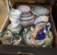 A box containing a good selection of porcelain to include Spode, Wedgwood, etc