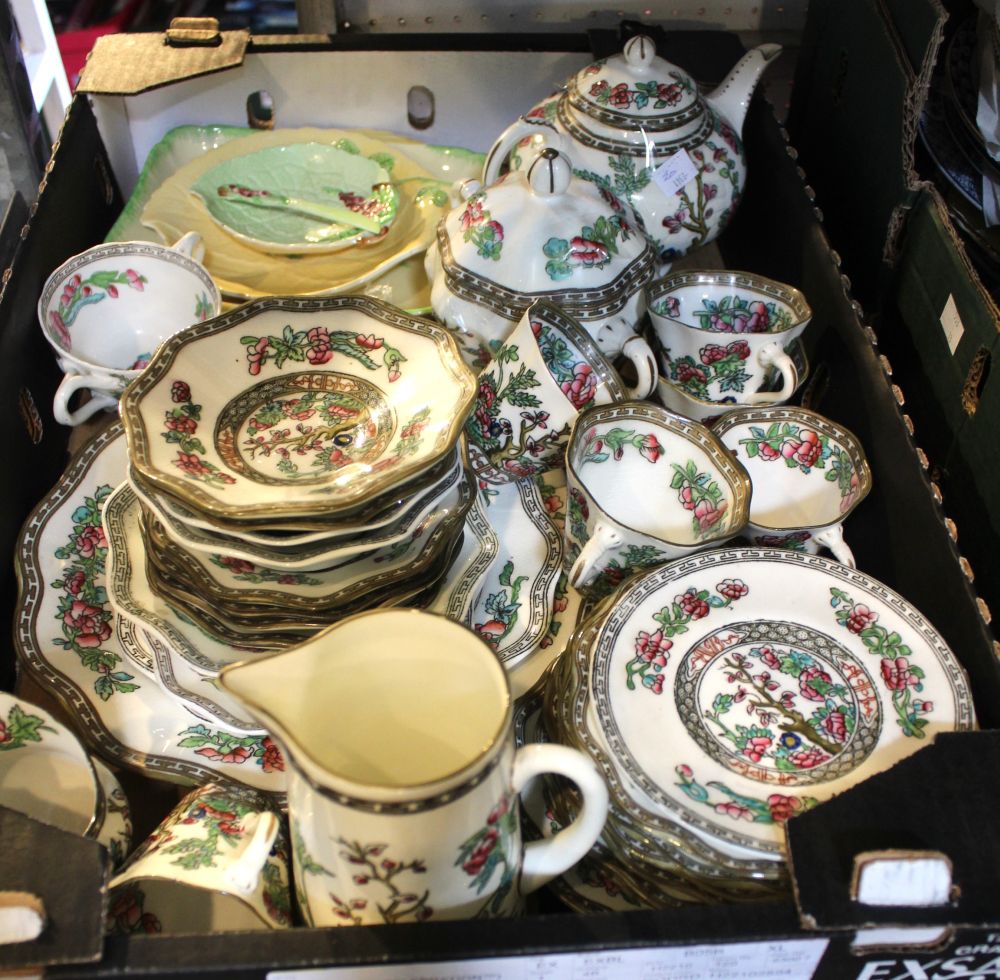 A box containing a good selection of Coalport Indian Tree pattern dinner wares and others