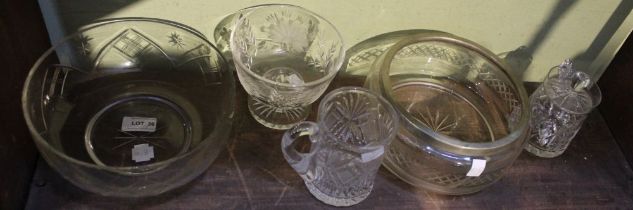 Five items of cut and etched glassware