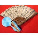 A late 19th century fan, printed with portraits of those involved in Opera, singers etc, also two Op