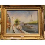 Two modern framed oil on canvas landscapes, one of Paris together with a River scene (2)