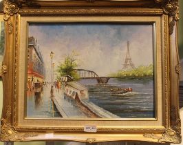 Two modern framed oil on canvas landscapes, one of Paris together with a River scene (2)
