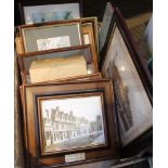 A collection of framed photographs of Stratford-upon-Avon, Kenilworth etc, a framed oil painting of