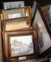 A collection of framed photographs of Stratford-upon-Avon, Kenilworth etc, a framed oil painting of
