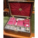 A 19th century rosewood needle work box, decorative mother of pearl inlay, fitted interior, with som