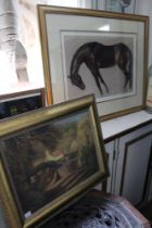 After Alwen Harris, "Artists Model" framed print of a horse, signed in pencil together with a painti
