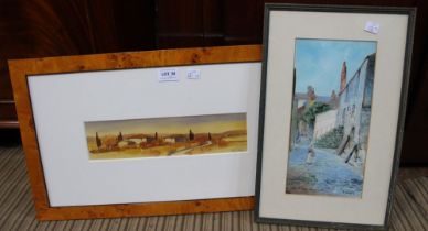 T Weston, "Old St.Ives Cornwall" watercolour painting, signed and inscribed 29cm x 14cm, framed toge