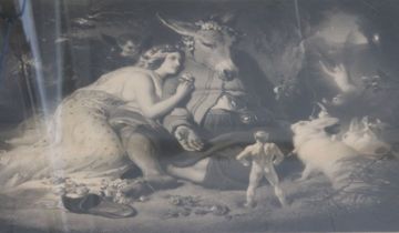A 19th century print of a scene from "A Midsummer Nights Dream"