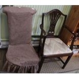 A Georgian design open arm chair together with a Victorian Pre Dieu chair (2)