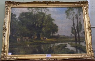 L. Richards (Daniel Sherrin) 1868-1940,"Summer river meadow with cattle" oil painting on canvas, (si