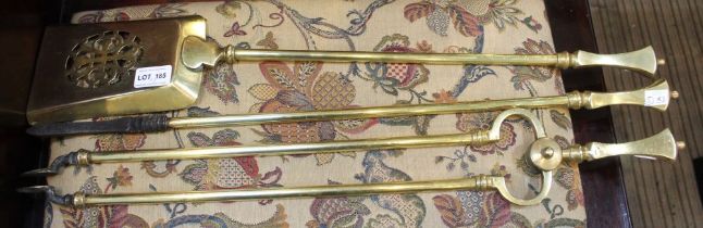 A set of three brass fire tools of Georgian design, comprising shovel, poker and tongs (3)