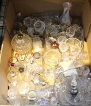 A box containing a good selection of glass items, perfume bottles, cruets etc