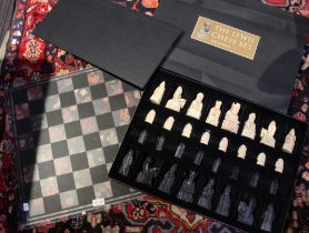 The Lewis Chess Set British Museum Boxed together with a glass chess board