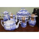 A selection of Spode blue and white coffee and tea pots and a tureen etc (6)
