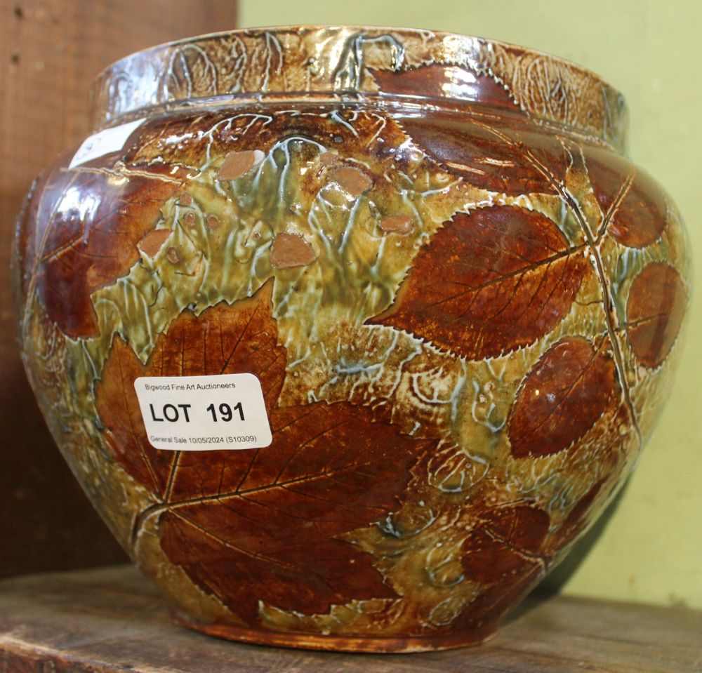 A "Doulton Lambeth" glazed stoneware jardiniere planter, Autumn Leaf pattern, 18cm high