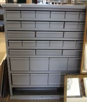 A metal workshop storage multi-drawer cabinet, 90cm wide x 110cm high