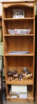 A modern pine slender bookcase with adjustable shelves