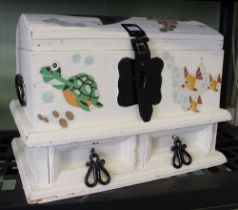 A white painted wooden "Treasure Chest" fitted two drawers to base, metal fittings and handles, 44c