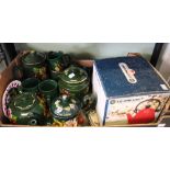A quantity of Rose painted "Bargee" tea wares, a "Le Creuset" kettle in original box etc