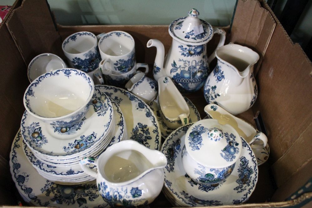 A Masons ironstone "Fruit Basket" pattern, Dinner and Coffee set for six, includes coffee pot, vario