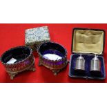 A cased Victorian silver peppers & other silver items