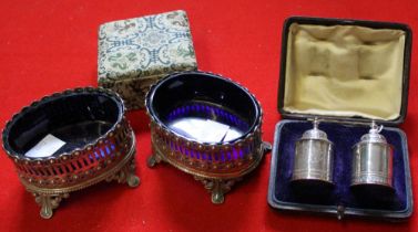 A cased Victorian silver peppers & other silver items
